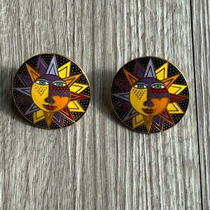 Vintage Laurel Burch Soleil Sun Face Enamel Earrings Signed
